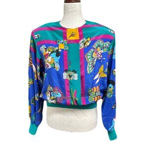 Vintage 80s Castleberry Blouse Knitted Waist Sleeves Womens size 12 | Retro Glam